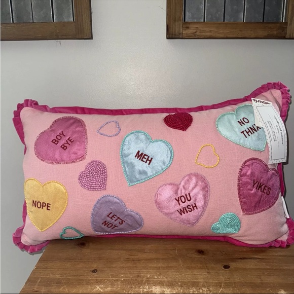 Cupcakes & Cashmere Valentines Heart Candy Pillow Beaded Embroidered 14x24 NWT - Picture 1 of 4